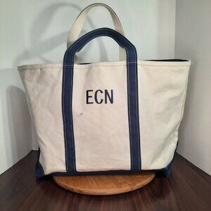 Vintage LL Bean Boat And Tote Bag Navy Blue Large Made In USA Zip Beach 80s 90s